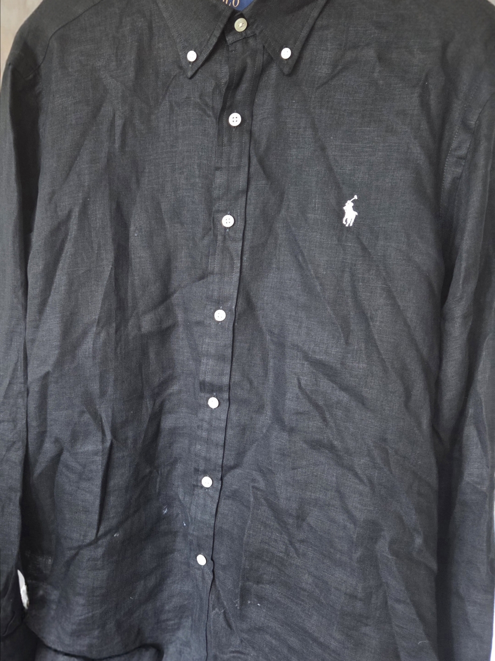 Polo by Ralph Lauren Black Lightweight Linen Button-Down Shirt, White Pony Logo